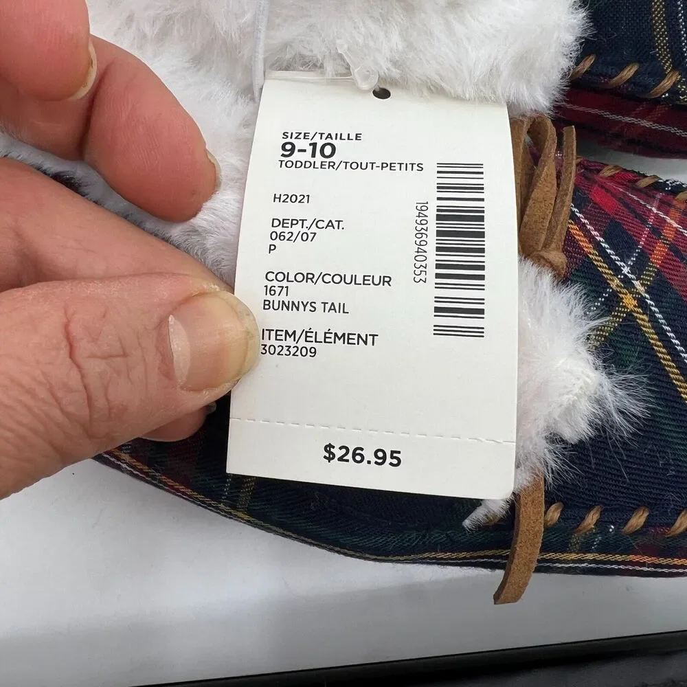 Gymboree Plaid Moccasin Youth Toddler 9-10 Soft Faux Fur Lined Baby Shoes New